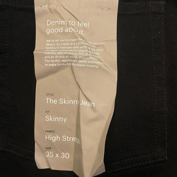 EVERLANE Uniform The Performance Skinny Jean 35X30 Organic Cotton Black NWT A3 - Picture 5 of 5